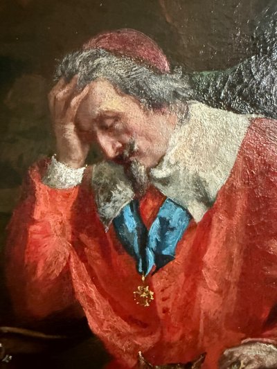 Großes Porträt des Kardinals von Richelieu XIX. Jahrhundert, Öl auf religiöser Leinwand ,MAY, Katzen...