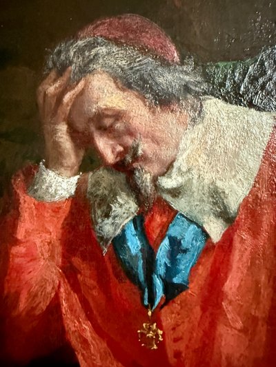 Großes Porträt des Kardinals von Richelieu XIX. Jahrhundert, Öl auf religiöser Leinwand ,MAY, Katzen...