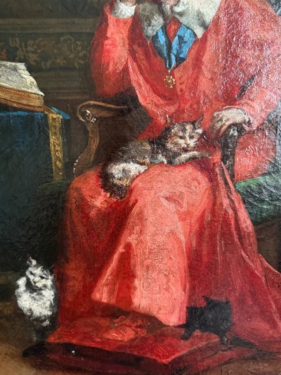 Großes Porträt des Kardinals von Richelieu XIX. Jahrhundert, Öl auf religiöser Leinwand ,MAY, Katzen...