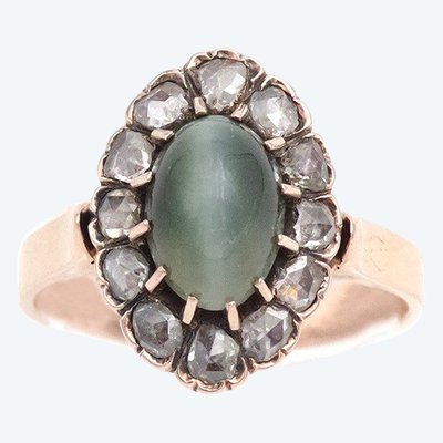 Bague œil-de-chat en or rose 18 karats, bague ancienne, quartz, chatoyant