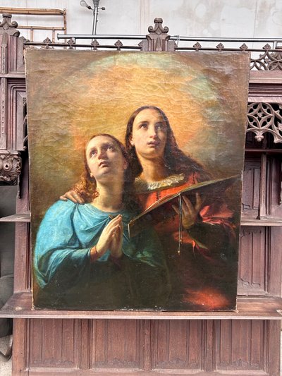 Jan Swerts ( 1820 -1879) Huile Sur Toile « jeunes Femmes En Prières » école Belge Vers 1850 