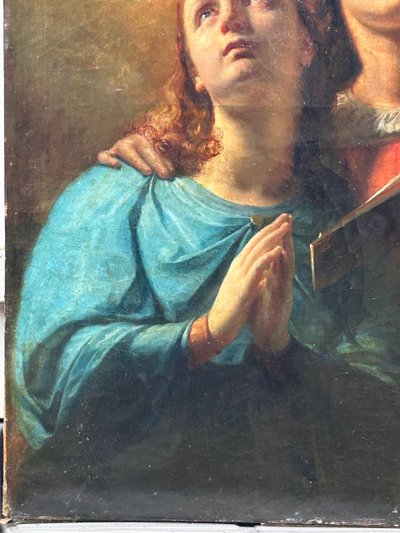 Jan Swerts ( 1820 -1879) Huile Sur Toile « jeunes Femmes En Prières » école Belge Vers 1850 
