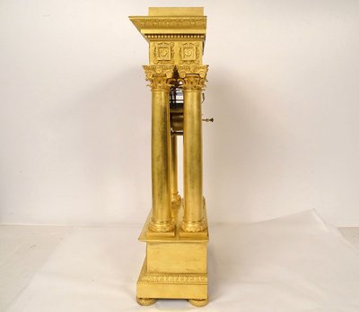 Large Gilded Bronze Portico Regulator Clock Ist Empire Columns 19th century