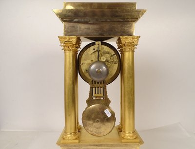 Large Gilded Bronze Portico Regulator Clock Ist Empire Columns 19th century