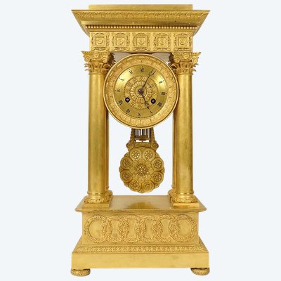 Large Gilded Bronze Portico Regulator Clock Ist Empire Columns 19th century