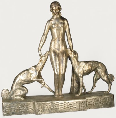 Diana e i levrieri, scultura in bronzo di Giuseppe Joseph (1881-1945)