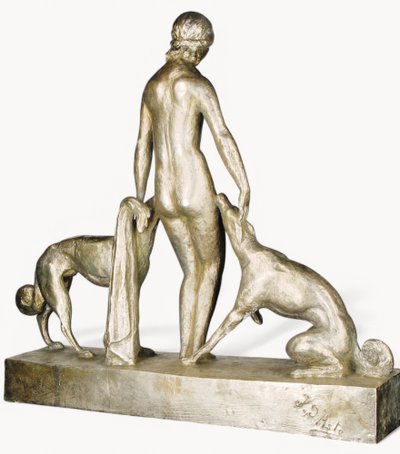 Diana e i levrieri, scultura in bronzo di Giuseppe Joseph (1881-1945)