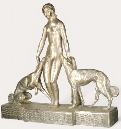 Diana e i levrieri, scultura in bronzo di Giuseppe Joseph (1881-1945)