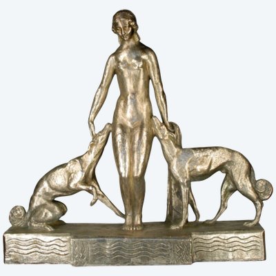 Diana e i levrieri, scultura in bronzo di Giuseppe Joseph (1881-1945)
