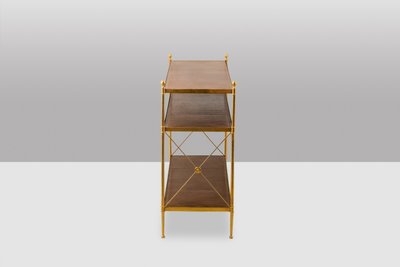 Casa Jansen. Console in ottone dorato e pelle fulva. Circa 1970.  LS64292509I