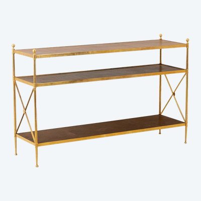 Casa Jansen. Console in ottone dorato e pelle fulva. Circa 1970.  LS64292509I