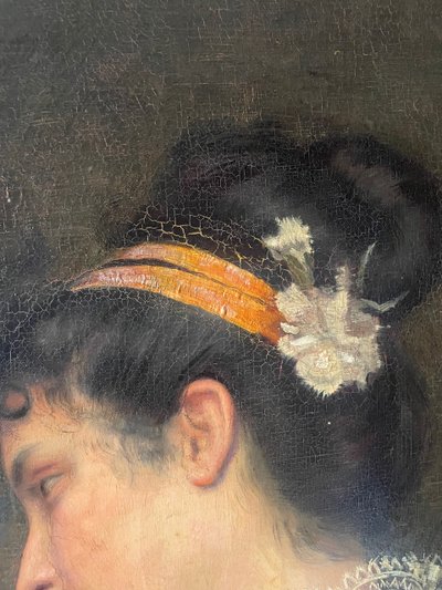 Huile Sur Toile Représentant Une Jeune Femme à La Lecture D’époque 1830