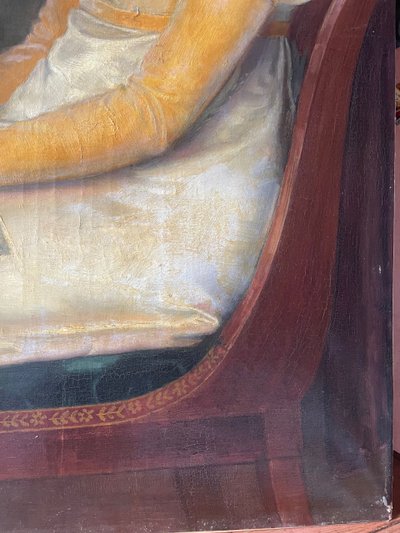 Huile Sur Toile Représentant Une Jeune Femme à La Lecture D’époque 1830