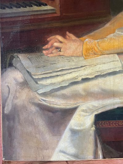 Huile Sur Toile Représentant Une Jeune Femme à La Lecture D’époque 1830