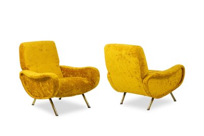 Marco Zanuso pour Artflex. Fauteuils jaune et en laiton doré. Années 1950. LS64333009I