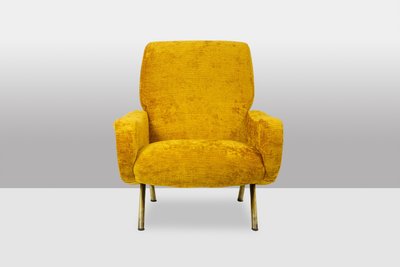 Marco Zanuso pour Artflex. Fauteuils jaune et en laiton doré. Années 1950. LS64333009I