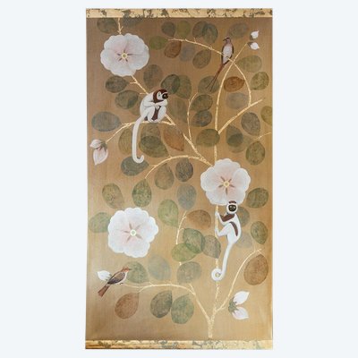 Painted canvas depicting lemurs. Contemporary work. LS6437A1089P