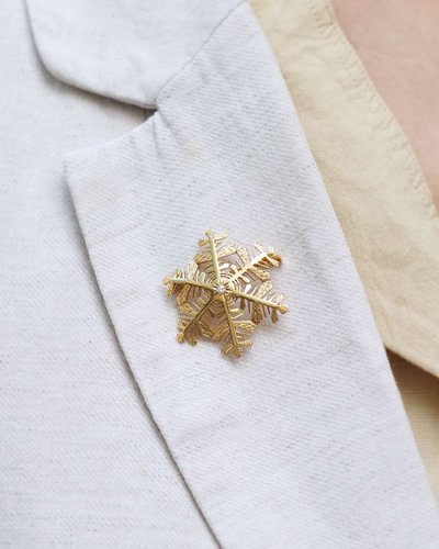 Spilla a fiocco di neve in oro 18 carati, inverno, spilla vintage, retrò, diamante taglio brillante, gioielli retrò