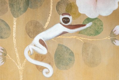 Painted canvas depicting lemurs. Contemporary work. LS6437B1089P