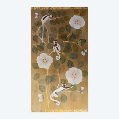 Painted canvas depicting lemurs. Contemporary work. LS6437B1089P