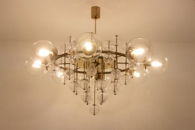 Large gilded brass chandelier with decorative balls. 1970s.LS62621809P