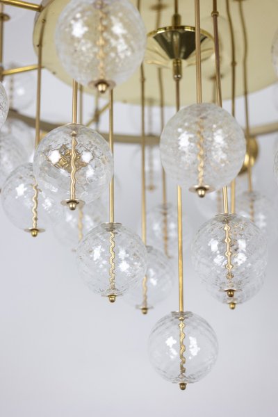 Large gilded brass chandelier with decorative balls. 1970s.LS62621809P