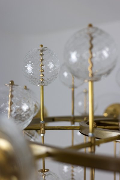 Large gilded brass chandelier with decorative balls. 1970s.LS62621809P