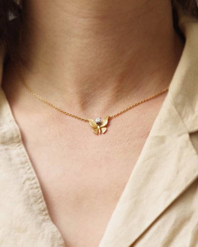 Collier papillon diamant en or 18, insecte, bijou animal, diamant taille brillant