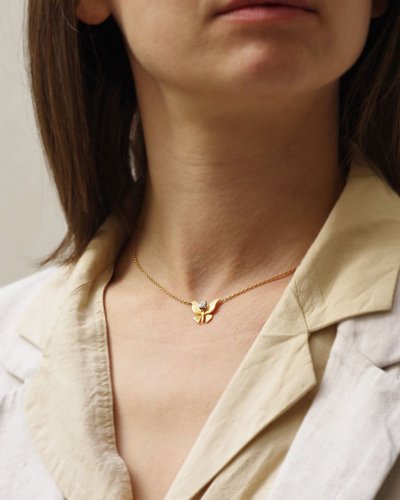Collier papillon diamant en or 18, insecte, bijou animal, diamant taille brillant