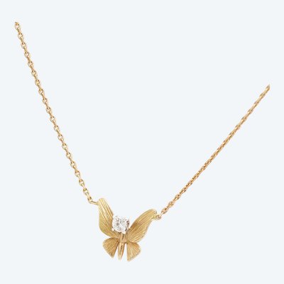 Collier papillon diamant en or 18, insecte, bijou animal, diamant taille brillant