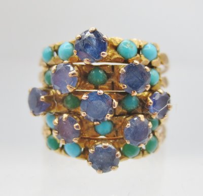 Anello Harem, oro Turchese e topazio blu di Londra.