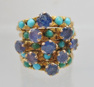 Anello Harem, oro Turchese e topazio blu di Londra.