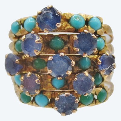 Anello Harem, oro Turchese e topazio blu di Londra.