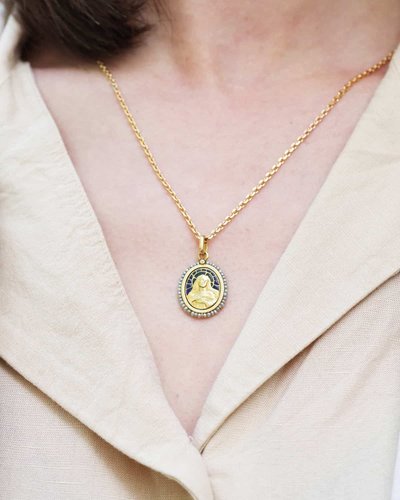 Médaille Art Nouveau Vierge Marie en or 18 karats, pendentif religieux, communion, art nouveau
