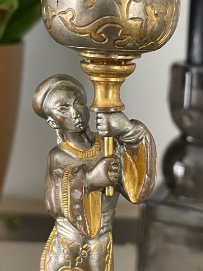 Pair Of Japanese Candlesticks In Gilt And Silver Bronze Late 19th Century