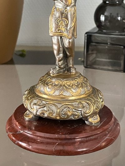 Pair Of Japanese Candlesticks In Gilt And Silver Bronze Late 19th Century