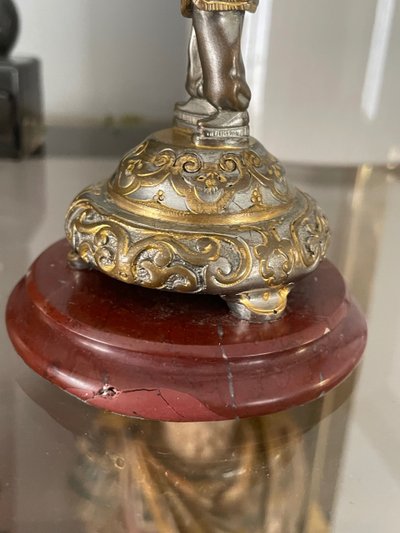 Pair Of Japanese Candlesticks In Gilt And Silver Bronze Late 19th Century