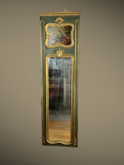 ANTICA CONSOLLE E SOVRAMENSOLA IN LEGNO DIPINTO CON PIANO IN ONICE IN STILE LUIGI XV