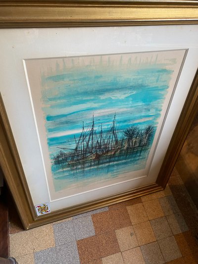 gLarge lithograph signed by Carzou , les Barques
