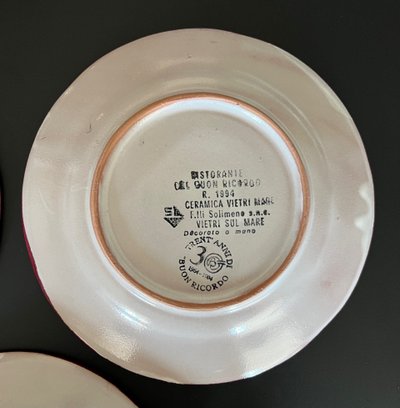 Piatti del Ristorante del Buon Ricordo "Rosa d'Oro" di Ceramica Vietri Mare, Italia 1994
