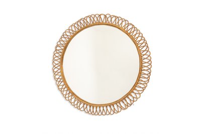 Miroir rond en rotin à entrelacs. Années 1980. LS6358551M
