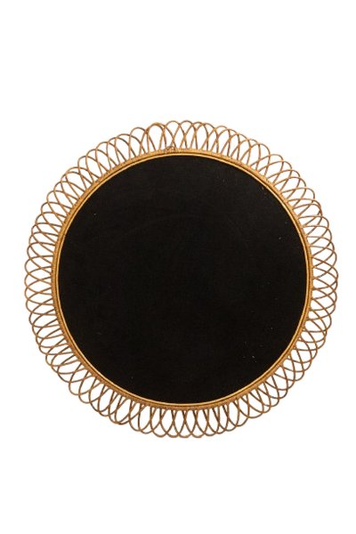Miroir rond en rotin à entrelacs. Années 1980. LS6358551M