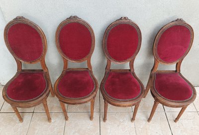 Suite of 4 Louis XVI walnut medallion chairs