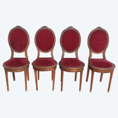 Suite of 4 Louis XVI walnut medallion chairs