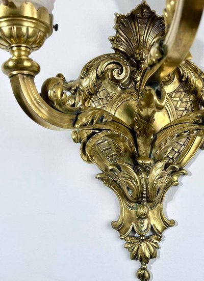Bronze And Frosted Glass Wall Sconce - Late 19th Early 20th Century