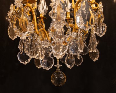 Signed by Baccarat Style Louis XV Style Gilded Bronze and Crystal Chandelier, circa 1890