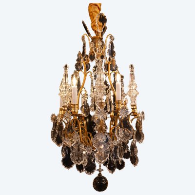 Signed by Baccarat Style Louis XV Style Gilded Bronze and Crystal Chandelier, circa 1890