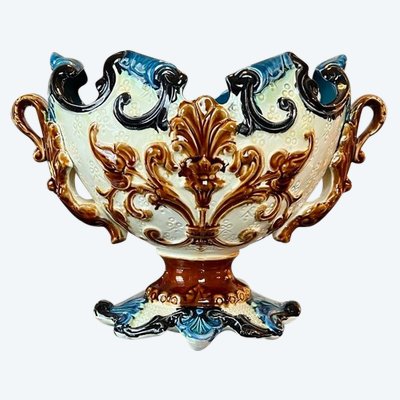 Barbotine Planter with Dragon Foliage Decor - Earthenware Planter