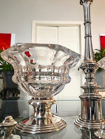 Crystal and Silver Metal Salt Shakers - Salt Pepper Condiments