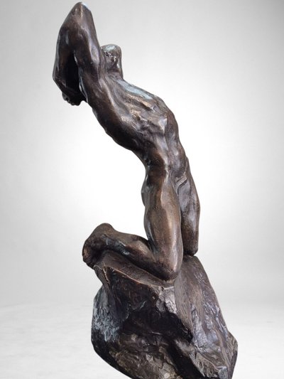 Effort Extrême - Potente scultura in bronzo di Alfredo Pina (1883-1966)